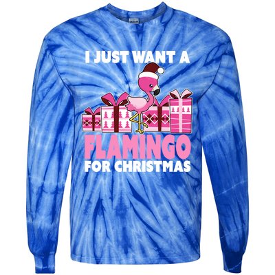 I Just Want A Flamingo For Christmas Flamingo Christmas Cute Gift Tie-Dye Long Sleeve Shirt