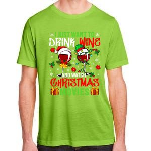 I Just Want To Wine And Watch Xmas Movies Santa Wines Funny Gift Adult ChromaSoft Performance T-Shirt