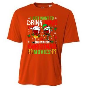 I Just Want To Wine And Watch Xmas Movies Santa Wines Funny Gift Cooling Performance Crew T-Shirt