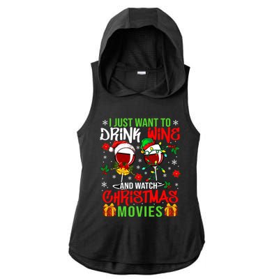 I Just Want To Wine And Watch Xmas Movies Santa Wines Funny Gift Ladies PosiCharge Tri-Blend Wicking Draft Hoodie Tank