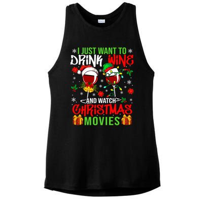 I Just Want To Wine And Watch Xmas Movies Santa Wines Funny Gift Ladies PosiCharge Tri-Blend Wicking Tank