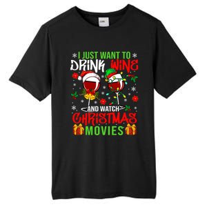 I Just Want To Wine And Watch Xmas Movies Santa Wines Funny Gift Tall Fusion ChromaSoft Performance T-Shirt