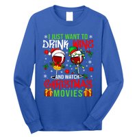 I Just Want To Wine And Watch Xmas Movies Santa Wines Funny Gift Long Sleeve Shirt