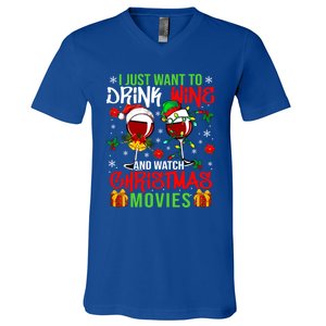 I Just Want To Wine And Watch Xmas Movies Santa Wines Funny Gift V-Neck T-Shirt