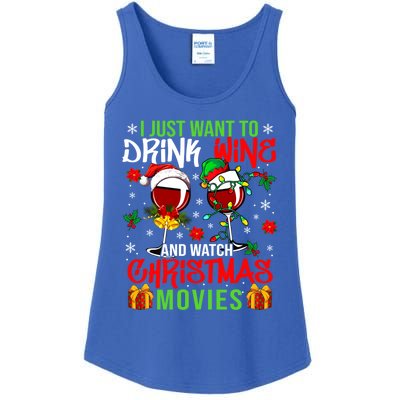 I Just Want To Wine And Watch Xmas Movies Santa Wines Funny Gift Ladies Essential Tank