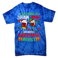 I Just Want To Wine And Watch Xmas Movies Santa Wines Funny Gift Tie-Dye T-Shirt