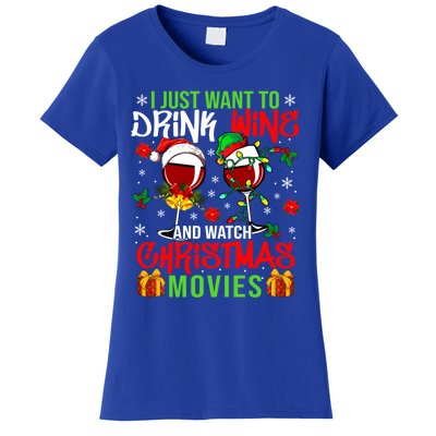 I Just Want To Wine And Watch Xmas Movies Santa Wines Funny Gift Women's T-Shirt