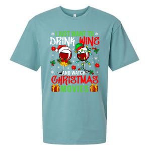 I Just Want To Wine And Watch Xmas Movies Santa Wines Funny Gift Sueded Cloud Jersey T-Shirt