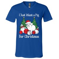 I Just Want A Pig For Christmas Holiday Tree Piglet Cute Cute Gift V-Neck T-Shirt