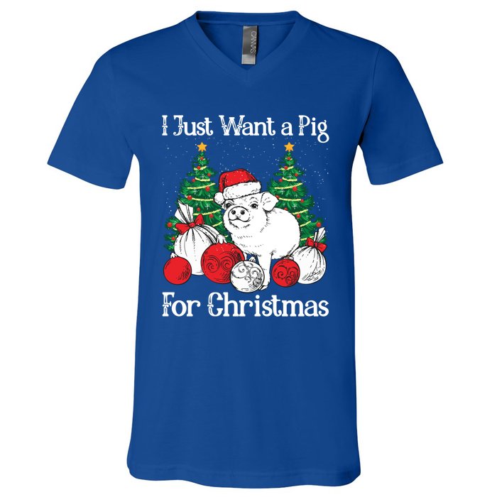 I Just Want A Pig For Christmas Holiday Tree Piglet Cute Cute Gift V-Neck T-Shirt