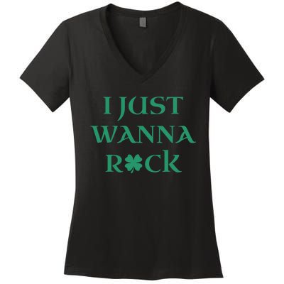 I Just Wanna Rock Shamrock Women's V-Neck T-Shirt