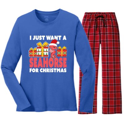 I Just Want A Seahorse For Christmas Christmas Seahorse Gift Women's Long Sleeve Flannel Pajama Set 