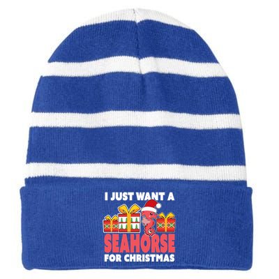 I Just Want A Seahorse For Christmas Christmas Seahorse Gift Striped Beanie with Solid Band