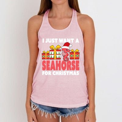 I Just Want A Seahorse For Christmas Christmas Seahorse Gift Women's Knotted Racerback Tank