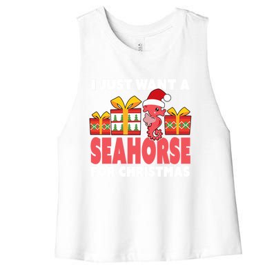 I Just Want A Seahorse For Christmas Christmas Seahorse Gift Women's Racerback Cropped Tank