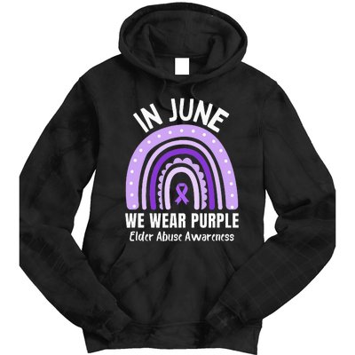 In June We Wear Purple Elder Abuse Awareness Ribbon Rainbow Tie Dye Hoodie