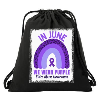 In June We Wear Purple Elder Abuse Awareness Ribbon Rainbow Drawstring Bag