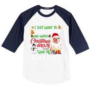 I Just Want To Bake Stuff And Christmas Movie With Bulldog Gift Baseball Sleeve Shirt