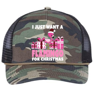 I Just Want A Flamingo For Christmas Flamingo Christmas Gift Retro Rope Trucker Hat Cap