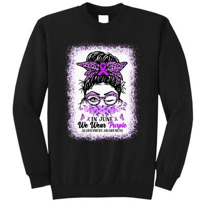 In June We Wear Purple Alzheimer Awareness Messy Bun Support Sweatshirt