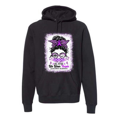 In June We Wear Purple Alzheimer Awareness Messy Bun Support Premium Hoodie