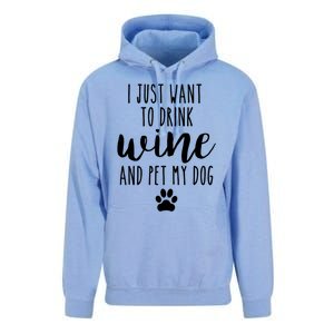 I Just Want To Wine And Pet My Dog Funny Dog Lover Great Gift Unisex Surf Hoodie