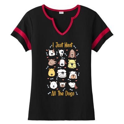 I Just Want All The Dogs Gift Ladies Halftime Notch Neck Tee