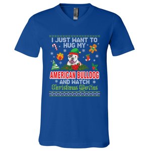 I Just Want To Hug My American Bulldog And Watch Xmas Movie Great Gift V-Neck T-Shirt