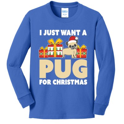 I Just Want A Pug For Christmas Cute Pug Owner Christmas Gift Kids Long Sleeve Shirt