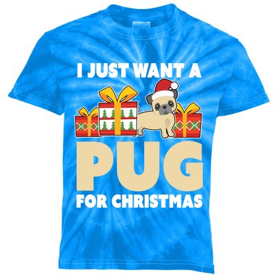 I Just Want A Pug For Christmas Cute Pug Owner Christmas Gift Kids Tie-Dye T-Shirt