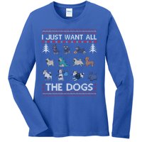 I Just Want All The Dogs Ugly Sweater Xmas Funny Ugly Gift Ladies Long Sleeve Shirt