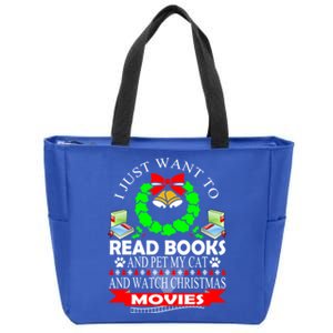 I Just Want To Read Books And Pet My Cat Christmas Movies Meaningful Gift Zip Tote Bag