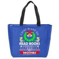 I Just Want To Read Books And Pet My Cat Christmas Movies Meaningful Gift Zip Tote Bag