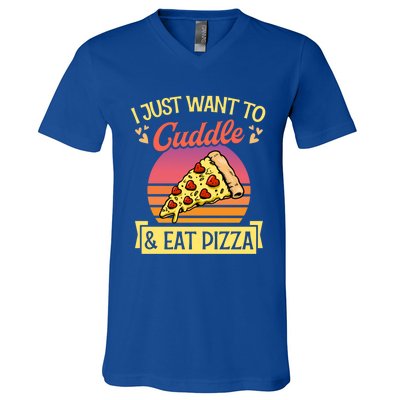 I Just Want To Cuddle And Eat Pizza Valentines Day Gift V-Neck T-Shirt