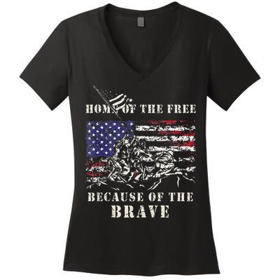 Iwo Jima WWII Veteran Memorial Day USA Flag Army Patriotic Women's V-Neck T-Shirt
