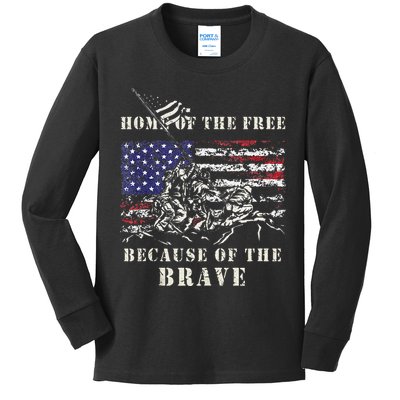 Iwo Jima WWII Veteran Memorial Day USA Flag Army Patriotic Kids Long Sleeve Shirt