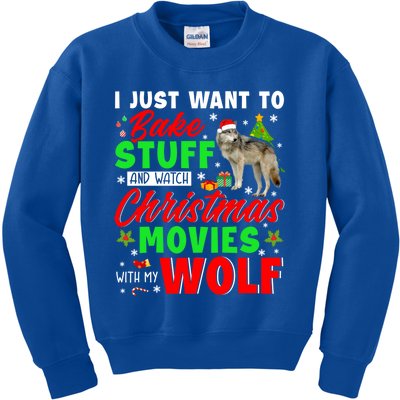 I Just Want To Bake Stuff And Watch Xmas Movies With My Wolf Great Gift Kids Sweatshirt