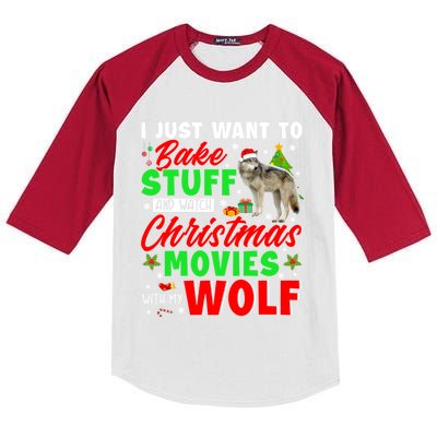 I Just Want To Bake Stuff And Watch Xmas Movies With My Wolf Great Gift Kids Colorblock Raglan Jersey