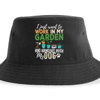I Just Want To Work In My Garden And Hangout With My Dog Funny Sustainable Bucket Hat