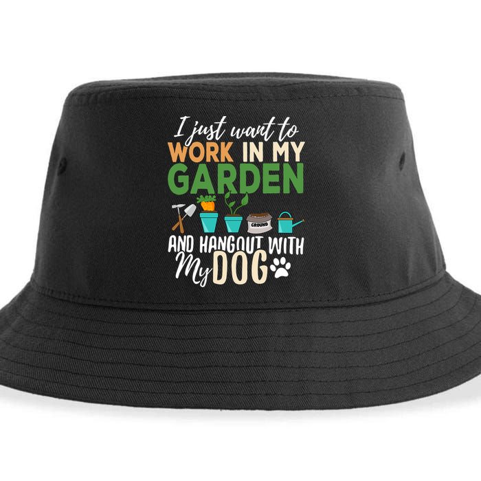 I Just Want To Work In My Garden And Hangout With My Dog Funny Sustainable Bucket Hat