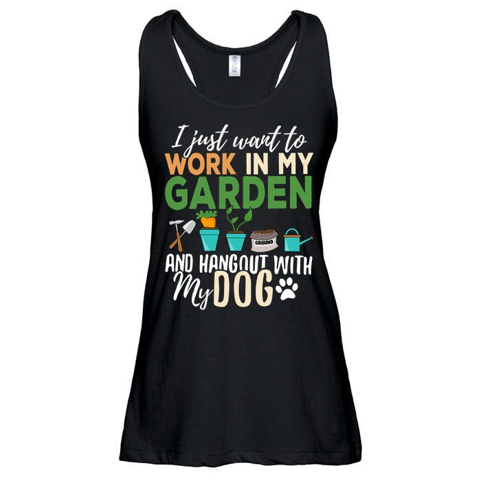 I Just Want To Work In My Garden And Hangout With My Dog Funny Ladies Essential Flowy Tank