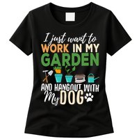 I Just Want To Work In My Garden And Hangout With My Dog Funny Womens T-Shirt
