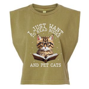 I Just Want To Read Books And Pet Cats Cat Garment-Dyed Women's Muscle Tee