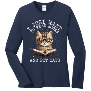 I Just Want To Read Books And Pet Cats Cat Ladies Long Sleeve Shirt