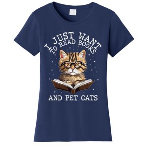 I Just Want To Read Books And Pet Cats Cat Women's T-Shirt