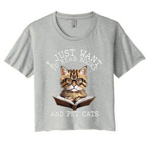 I Just Want To Read Books And Pet Cats Cat Women's Crop Top Tee