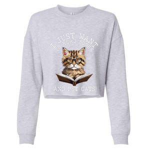 I Just Want To Read Books And Pet Cats Cat Cropped Pullover Crew