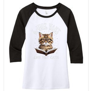 I Just Want To Read Books And Pet Cats Cat Women's Tri-Blend 3/4-Sleeve Raglan Shirt