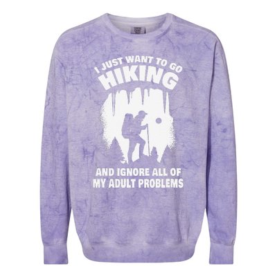 I Just Want To Go Hiking And Ignore All Of My Adult Problems Colorblast Crewneck Sweatshirt