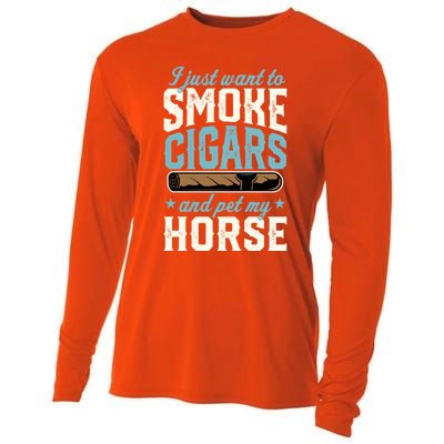 I Just Want To Smoke Cigars And Pet My Horse Gift Cooling Performance Long Sleeve Crew